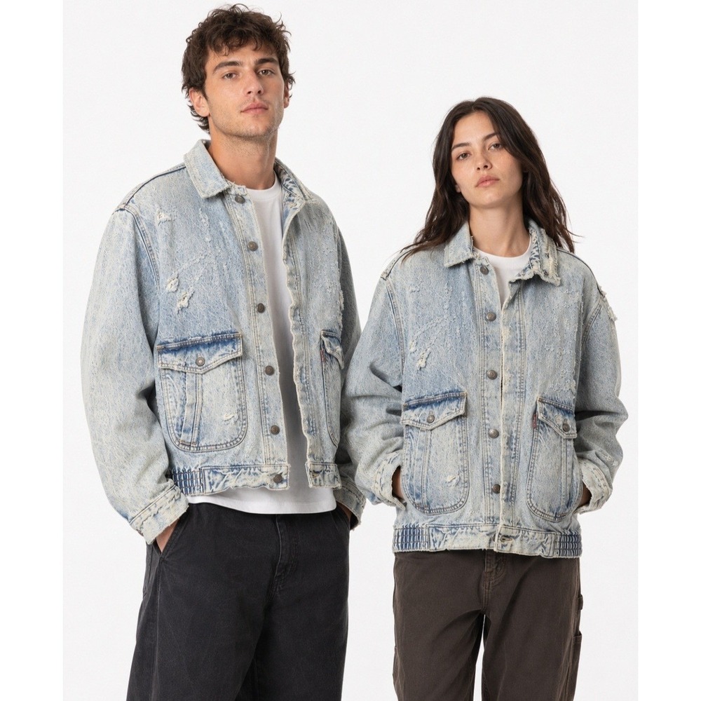 VTG 90s Levi's USA Acid Wash Denim Bomber Jacket Tagged XL (Fit M) Skater Grunge